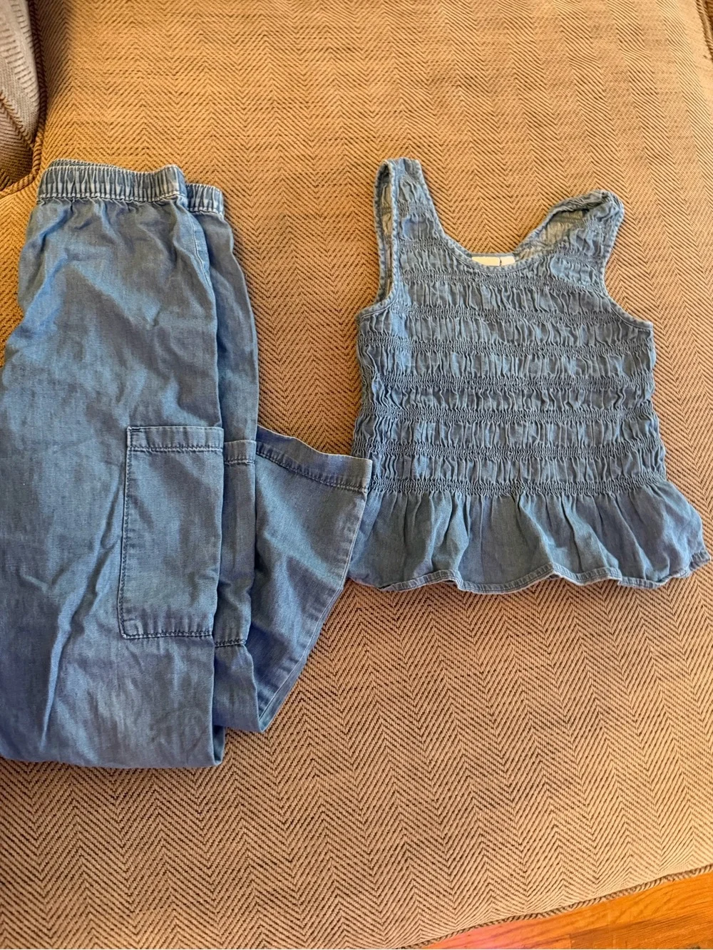 GAP Girls Blue Chambray Smocked Tank and Pants Set